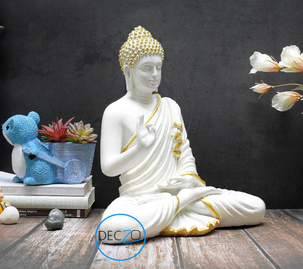 The Healing Spirit Blessing Buddha Statue : 1.25 Feet, Glossy White – Deczo