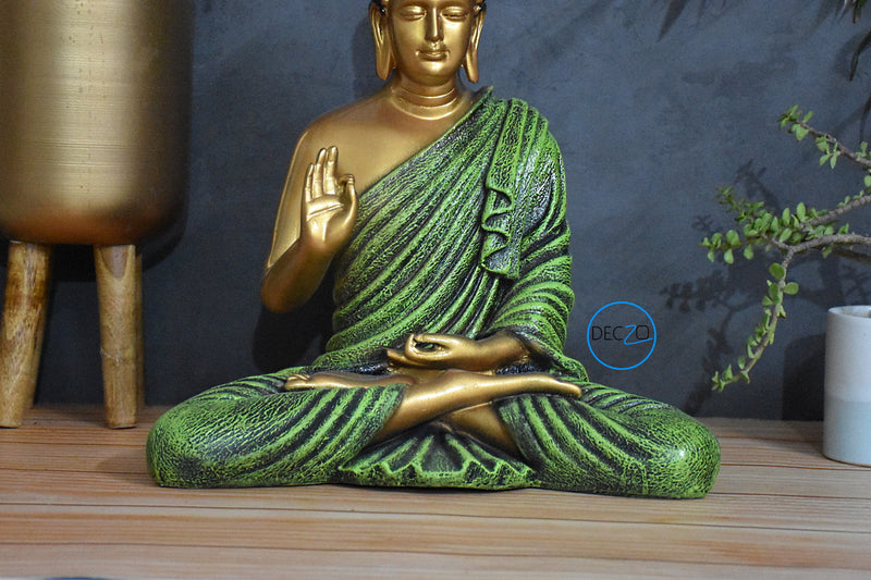 The Healing – Blessing Statue Deczo 1.25 Feet, Golden-Green : Buddha Spirit
