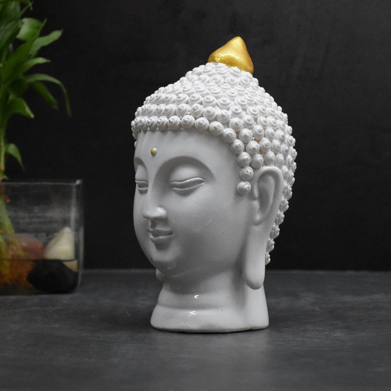 Moksha Buddha Head for Meditation ,Gift, Decor (18.5x11.5x11.5 CM) (White)