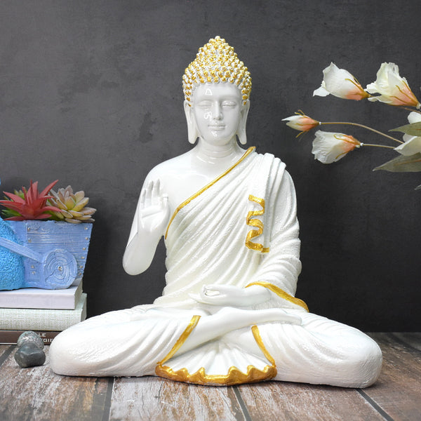 The Healing Spirit Blessing Buddha Statue : 1.25 Feet, Glossy White – Deczo