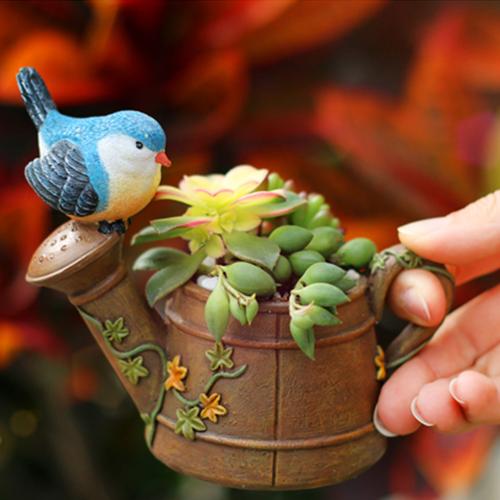 Watering Can With Bird Resin Succulent Pot - Deczo